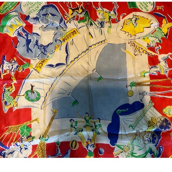 Vintage Rare Ringling Bros. Barnum & Bailey Pure Silk Linbro Scarf 28in x 28in - Picture 9 of 10
